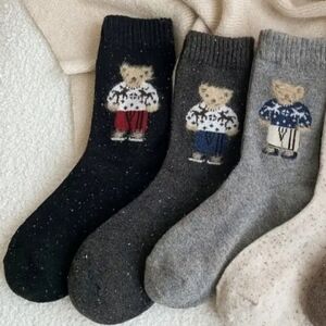 Polo RL 3 Pairs Cozy Bear Patterned  Socks - 2 Grey and 1 Black